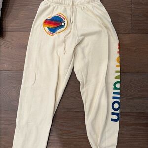 Aviator Nation Cream Joggers with Rainbow Detail